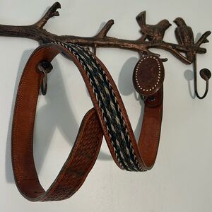 EUC Vintage Horse Hair Rawhide Leather Western Cowboy Belt horse head buckle 36